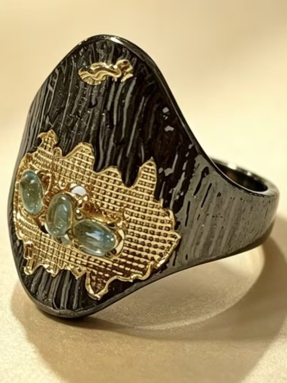 Black Inlaid Zirconia Color Toned Women's Ring Size 6